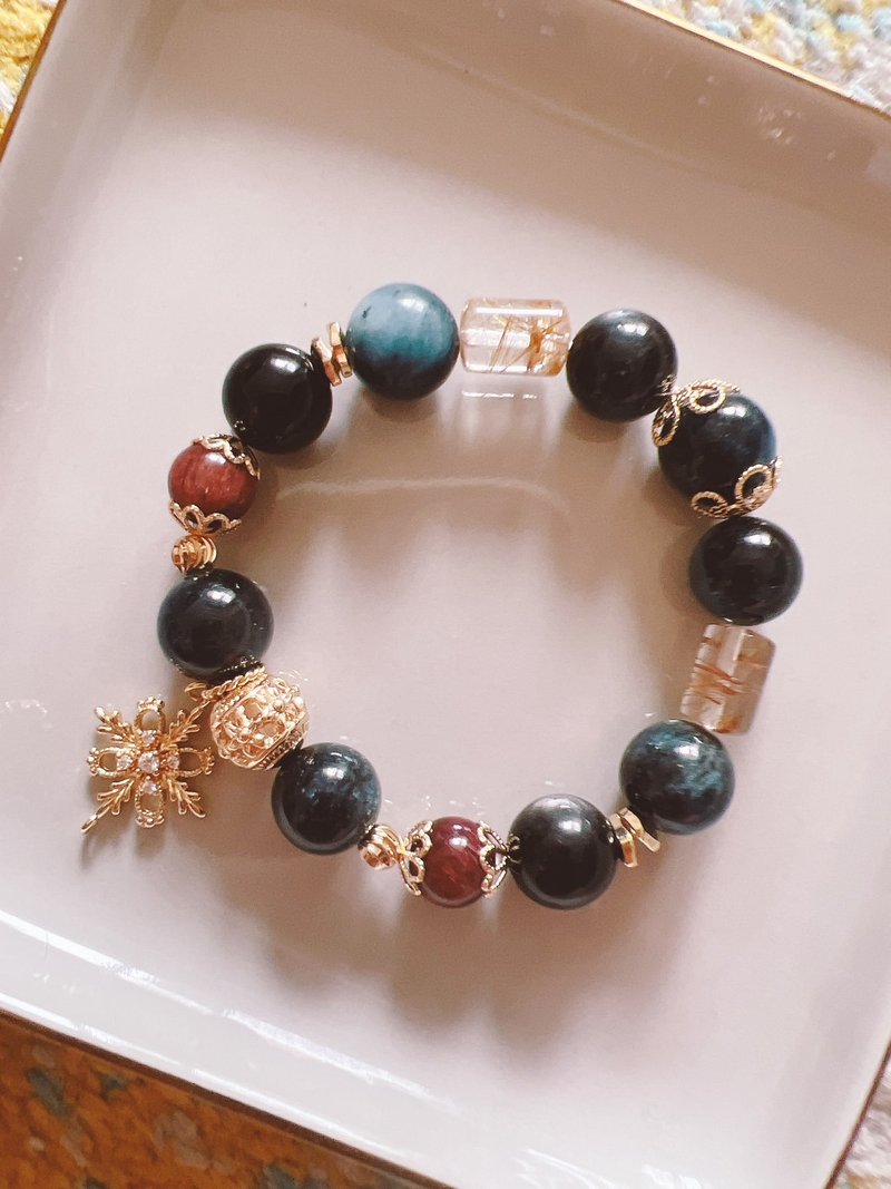 Ember Emperor Impression MN-193-493-Devil Sea Sapphire. Bronze Titanium. Silver Stone. Blonde Crystal - Bracelets - Semi-Precious Stones 