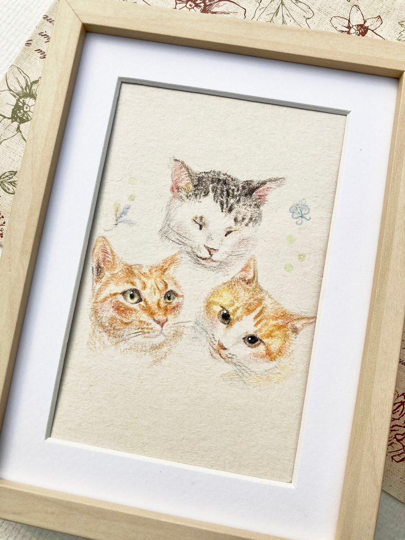 Customized pet illustrations, exquisite and warm illustrations of cats, framed packaging, like Yanhua - ภาพวาดบุคคล - กระดาษ 