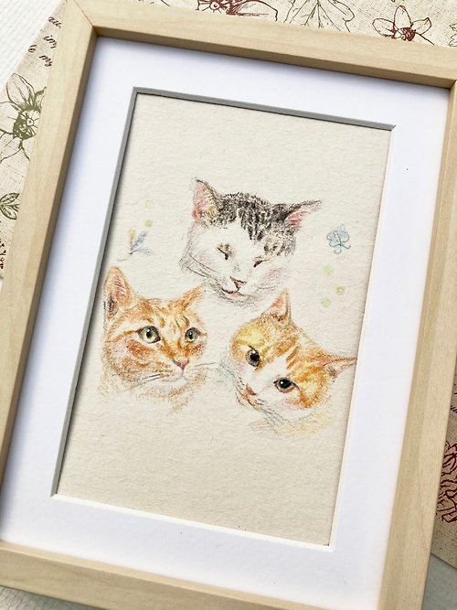 銘心藝品 客製 寵物插畫 精緻溫馨插畫 貓貓 含框包裝 似顏繪