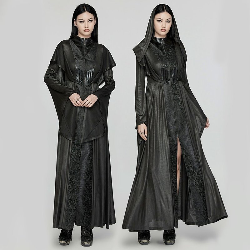 Gothic Dune Wizard Craft Hooded Long Jacket/Dress - เสื้อแจ็คเก็ต - วัสดุอื่นๆ สีดำ