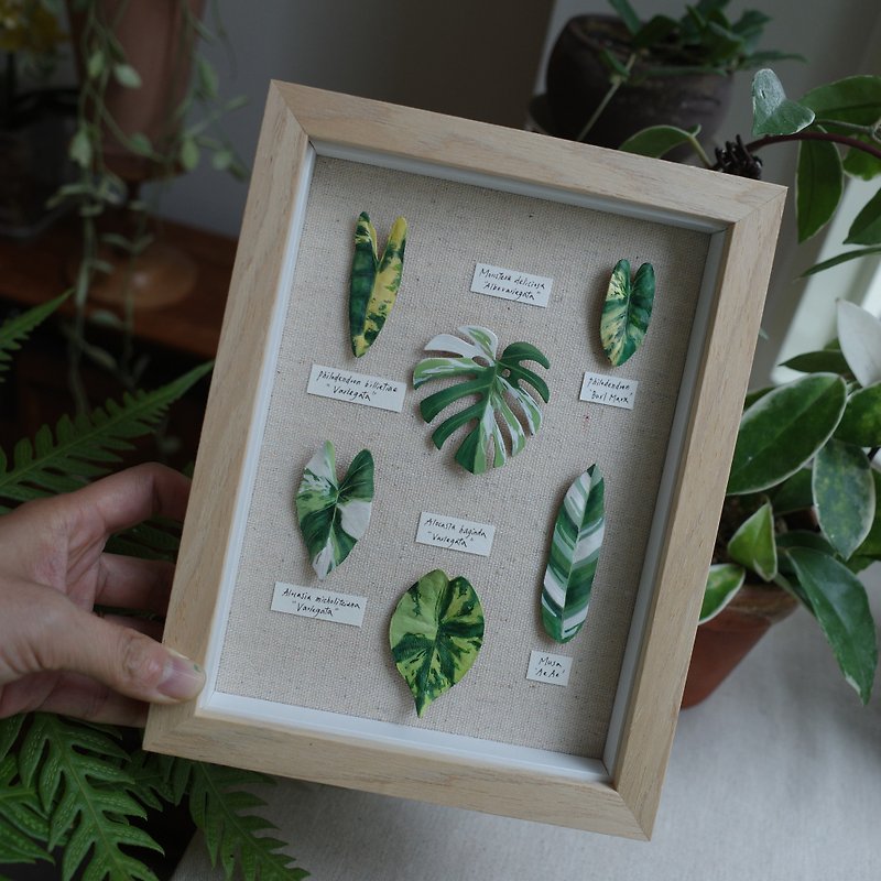 6-leaf foliage leather specimen photo frame - Items for Display - Genuine Leather 
