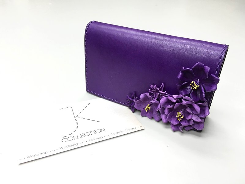 紫革桜カードボックスのエレガントなバージョン - クリアファイル - 革 パープル