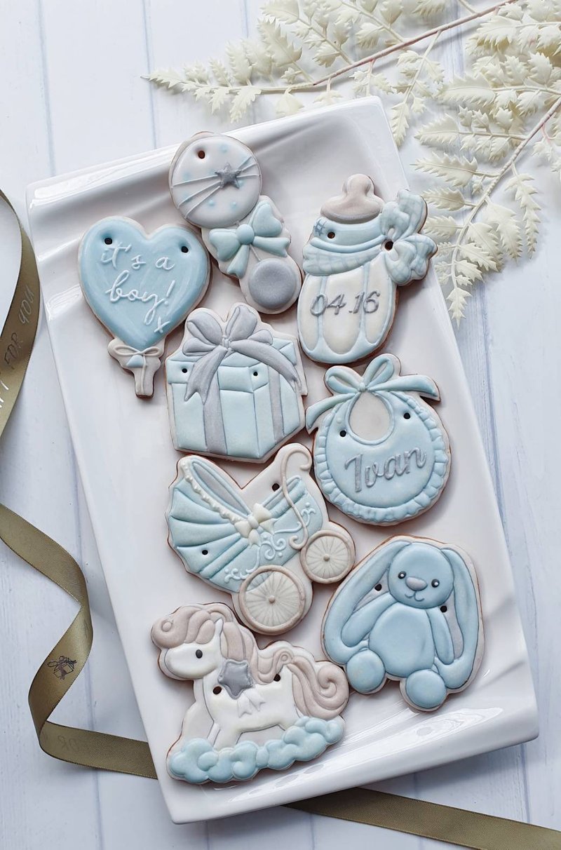 Baby boy Long Baolong's annual saliva biscuits frosted biscuits 8 pieces/set - Handmade Cookies - Fresh Ingredients 