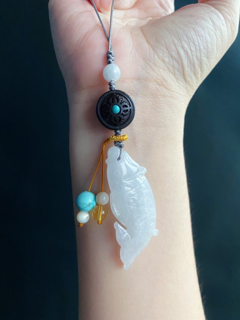 【售出】緬甸玉翡翠 鯉魚 魚 手機鍊 掛繩 財多富裕 富貴有餘 禮 - 手機掛繩/背帶 - 玉石 綠色