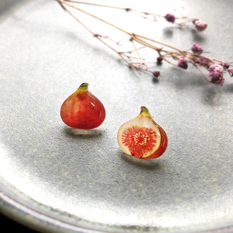 Fig earring fig earrings fig Clip-On autumn fruit - Earrings & Clip-ons - Plastic Red