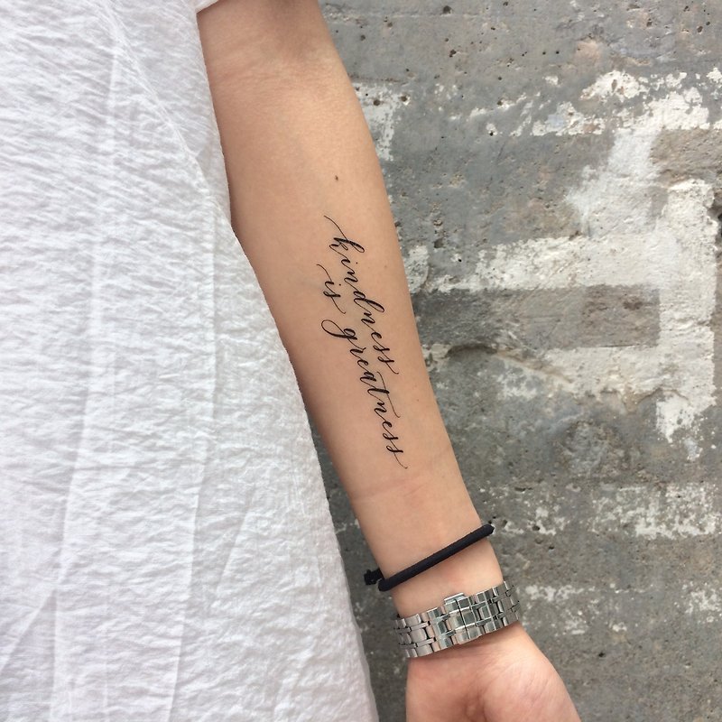 cottontatt - kindness is greatness - calligraphy temporary tattoo sticker - Temporary Tattoos - Other Materials Black