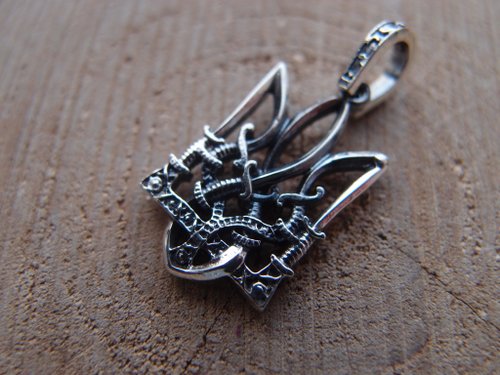 NordicForces Tryzub Ukrainian trident with Cossack swords sterling silver big pendant