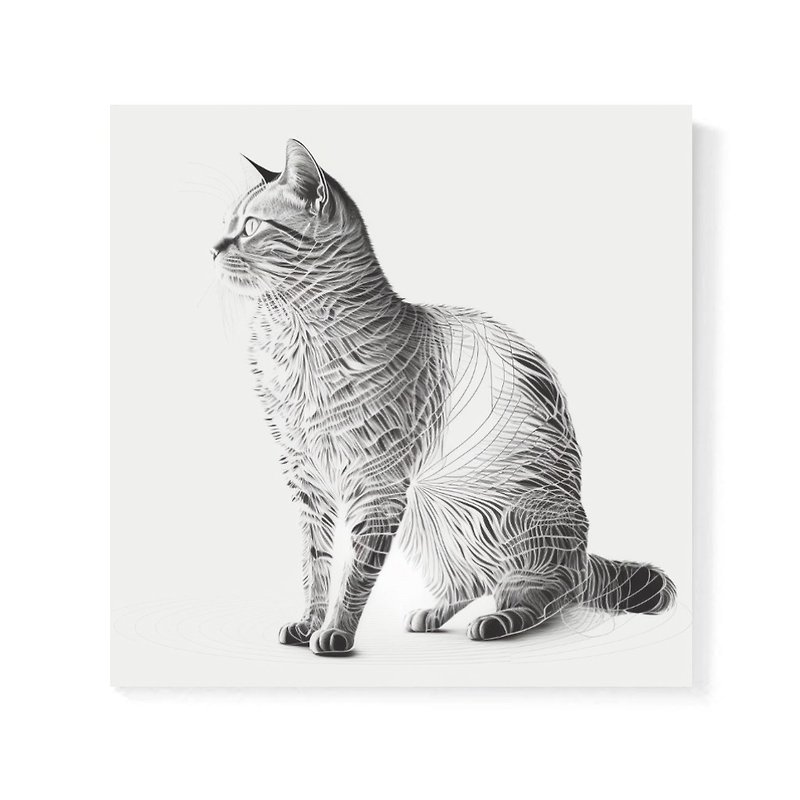 |フレームレス絵画|ライン猫|装飾絵画| - ウォールデコ・壁紙 - 防水素材 ホワイト