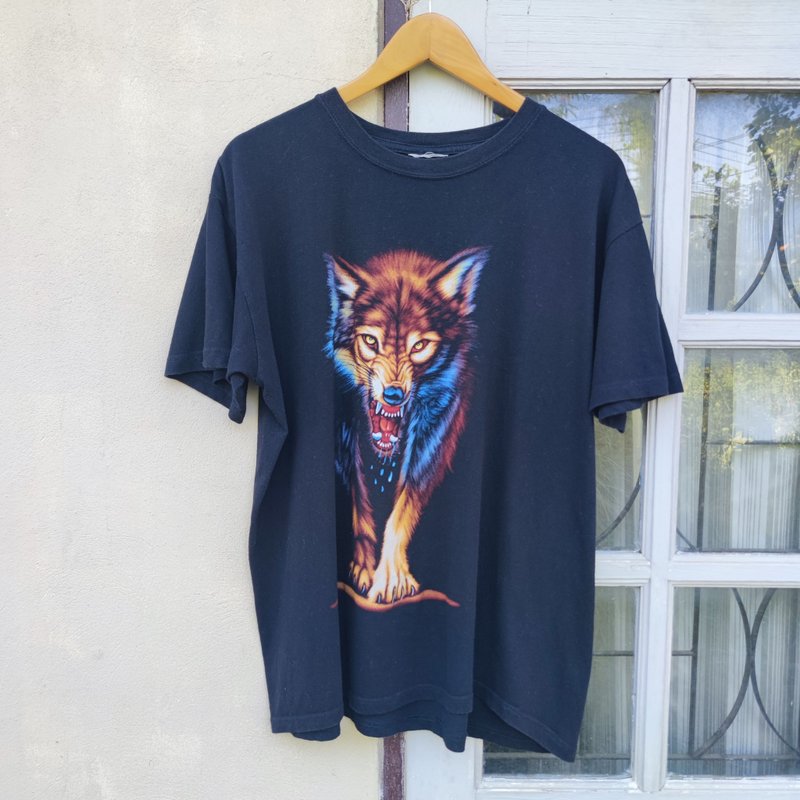 Vintage Growling Brown Wolf  Great Wolf Lodge T Shirt - 男 T 恤 - 棉．麻 黑色