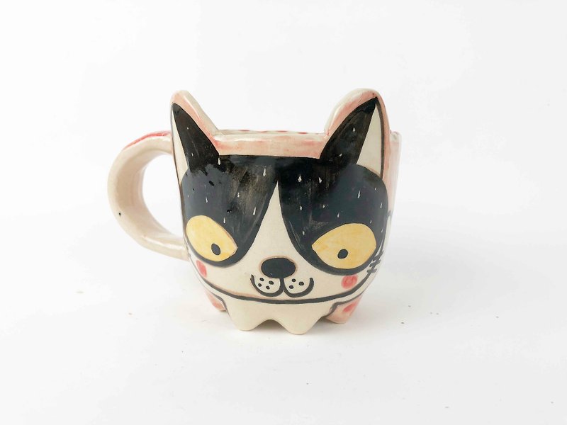 Nice Little Clay Eight-legged mug happy flower cat 0107-11 - แก้วมัค/แก้วกาแฟ - ดินเผา สึชมพู