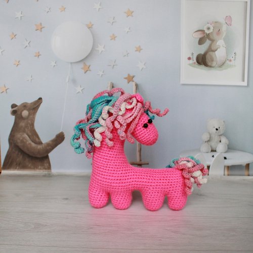 Knittedtoysworld pink horse toy, pink horse stuffed animal, pink pony