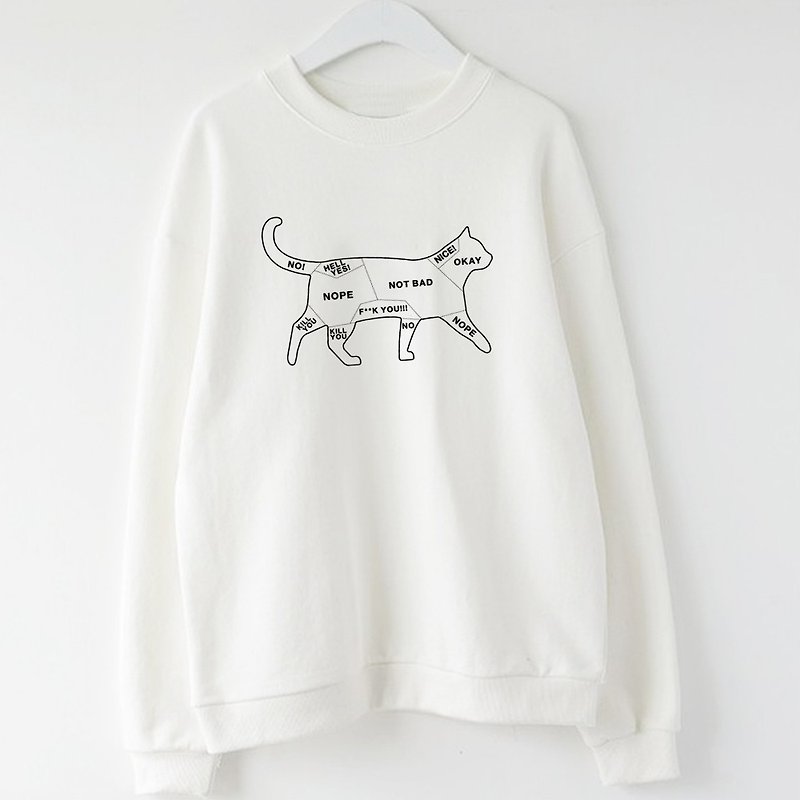 Cat Petting unisex white sweatshirt - เสื้อผู้หญิง - ผ้าฝ้าย/ผ้าลินิน ขาว