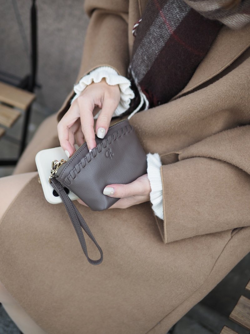 Pie (Ash grey) :  Multi-purpose bag, Leather wallet, pouch , Soft leather - 錢包/皮夾/長短夾 - 真皮 灰色