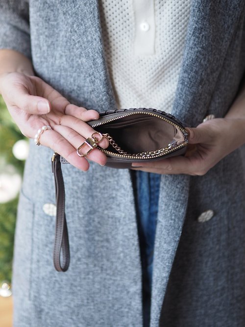 Pie (Ash grey) : Multi-purpose bag, Leather wallet, pouch , Soft