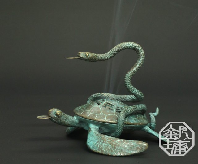竜亀香炉 鎮宅 辟邪 開運 風水 招財 工芸品 美術品 置物 ファンヨンアート【四天王 - 黒亀/亀と蛇】香炉/風水置物*富を