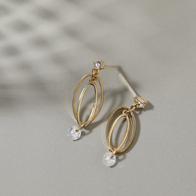 saturn GD - Delicate oval dangling crystal post earrings in gold - Earrings & Clip-ons - Other Metals Gold