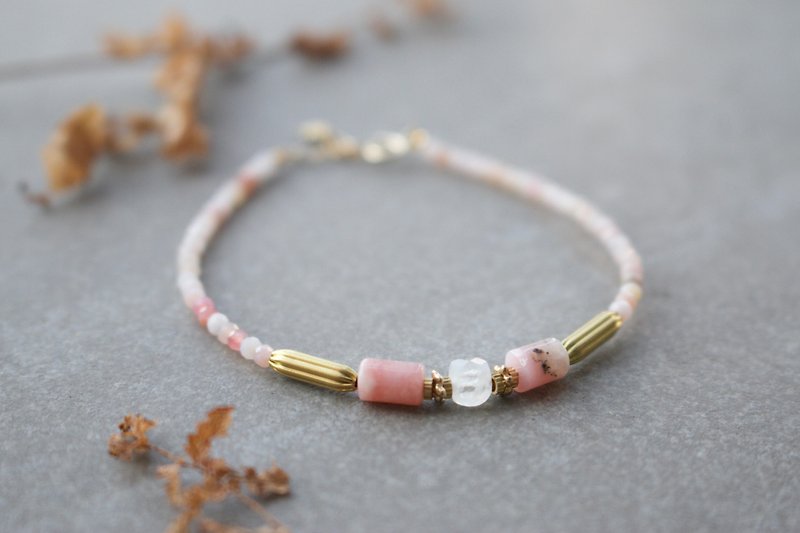 Fast shipping vintage bracelet natural stone opal moonstone - Bracelets - Gemstone Pink