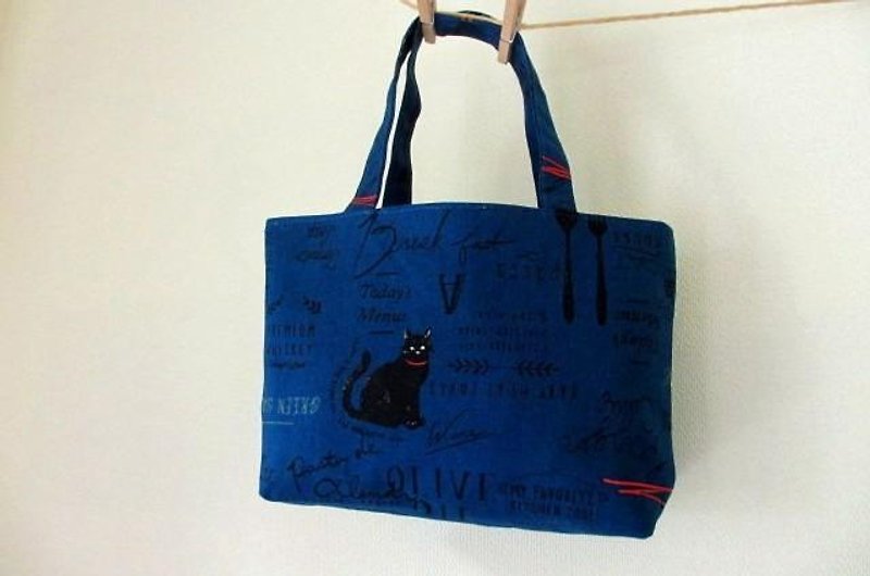 Cat Petit handbag * black cat kitchen - Handbags & Totes - Cotton & Hemp Blue