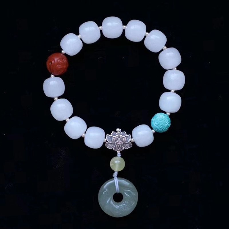 [New store welfare price] original natural Hetian white jade bracelet / match Tian Yu jade lotus safe buckle / elegant - Bracelets - Jade 