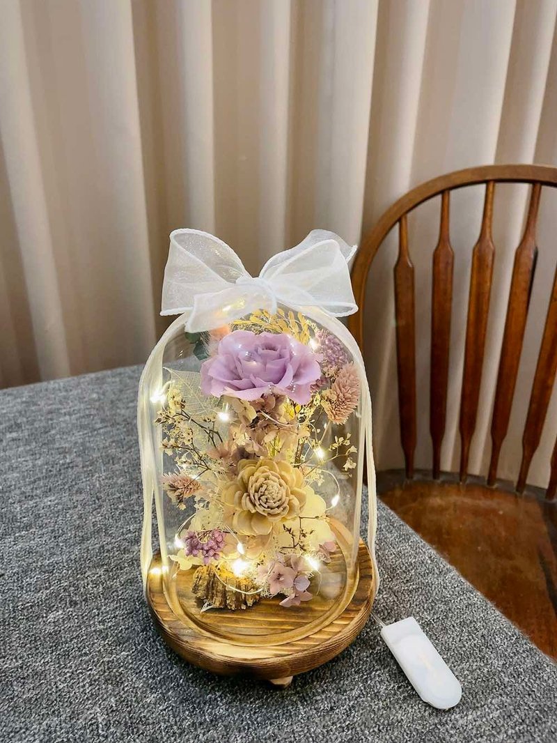 Glass Flower Cover [Soft Purple] Glass Cup Dry Flower Cup Birthday Dried Flowers Chinese Valentine's Day - ช่อดอกไม้แห้ง - พืช/ดอกไม้ สีดำ