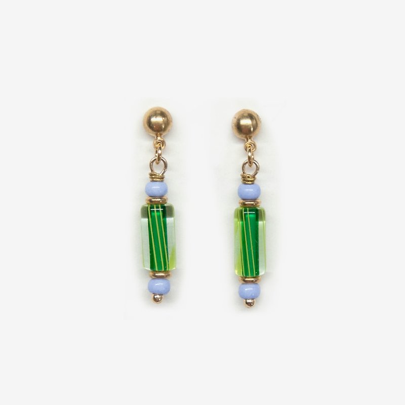 Vintage Barber Pole Earrings - Green & Baby Blue - Earrings & Clip-ons - Other Metals Green