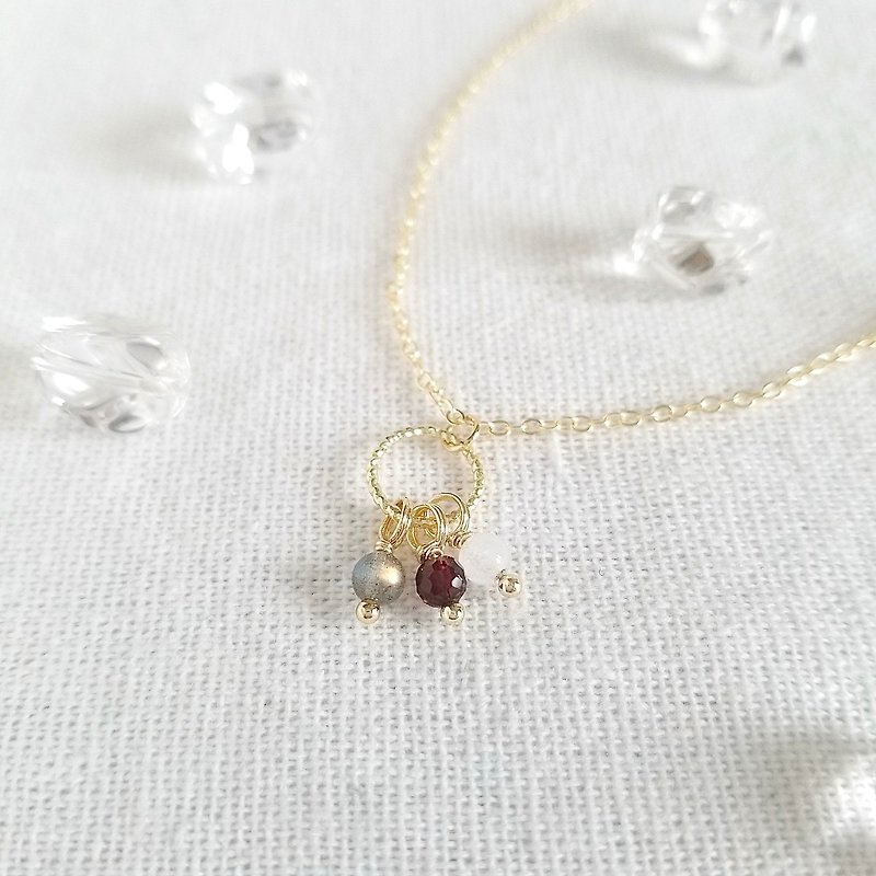 Labradorite, Moonstone, Garnet Pendant Crystal 14KGF Necklace - Necklaces - Crystal Multicolor