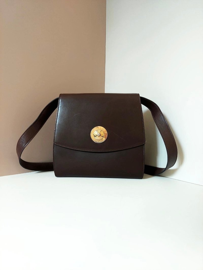 Rare second-hand Celine brown pressed planet leather tofu shoulder handbag cross-body backpack - Messenger Bags & Sling Bags - Genuine Leather Brown