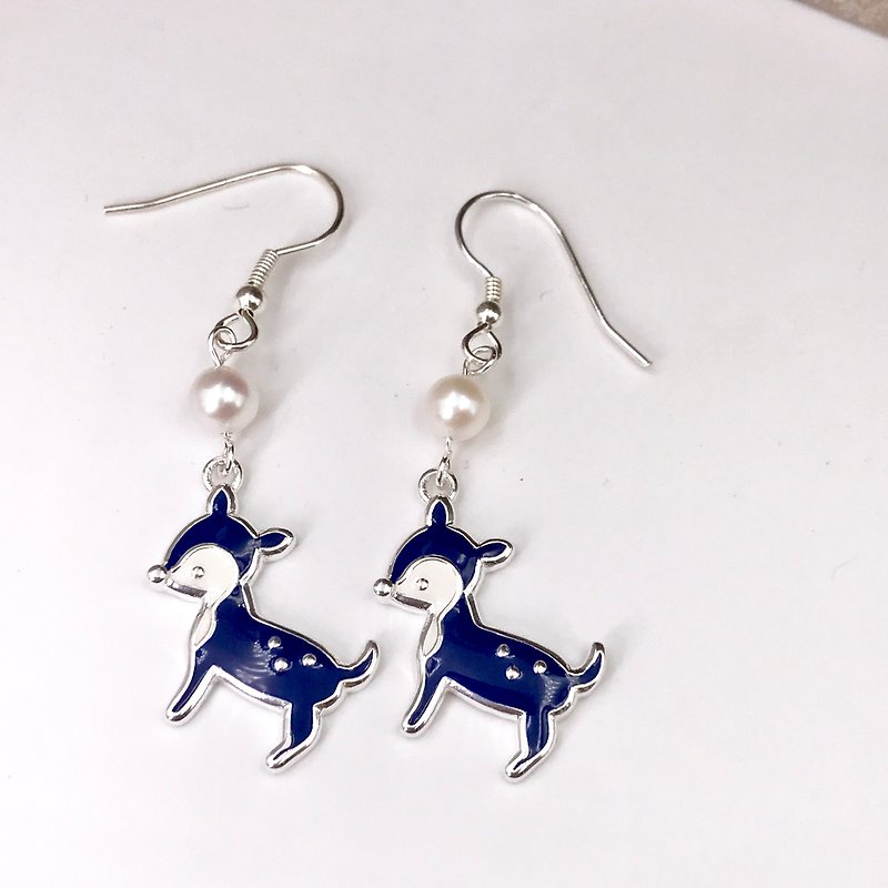 E31022 Deer Silver 925 & Fresh Water Pearl Earrings - Earrings & Clip-ons - Other Metals Blue