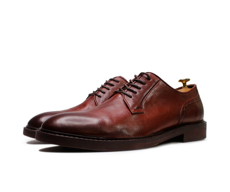 真皮燻黑經典德比鞋-0512-7 - 男皮鞋 - 真皮 紅色