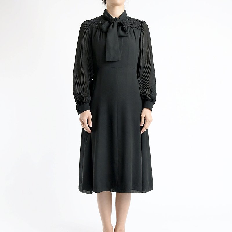 Vintage Japan Dress - ชุดเดรส - เส้นใยสังเคราะห์ สีดำ