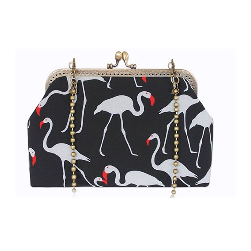 (On the new first 50% off) the art of mouth gold package cheongsam bag Messenger bag flamingo iphone phone bag mobile phone bag oblique bag bag bag birthday gift custom gift can be embroidered black - Other - Cotton & Hemp 