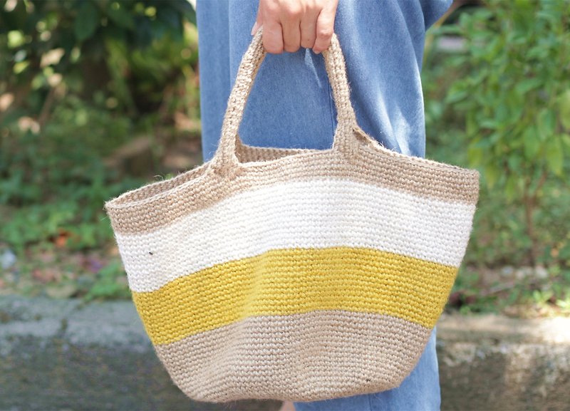 Good Day Handmade] Handmade. hand made. Summer cotton mustard yellow woven handbag - Handbags & Totes - Cotton & Hemp Khaki