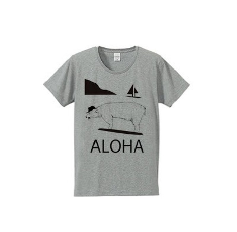 ALOHA BEAR (4.7oz T-shirt gray) - เสื้อยืดผู้หญิง - วัสดุอื่นๆ สีเทา