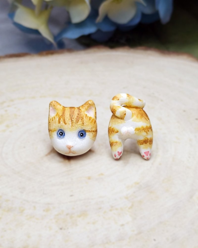 Handmade Orange Cat Stud Earrings