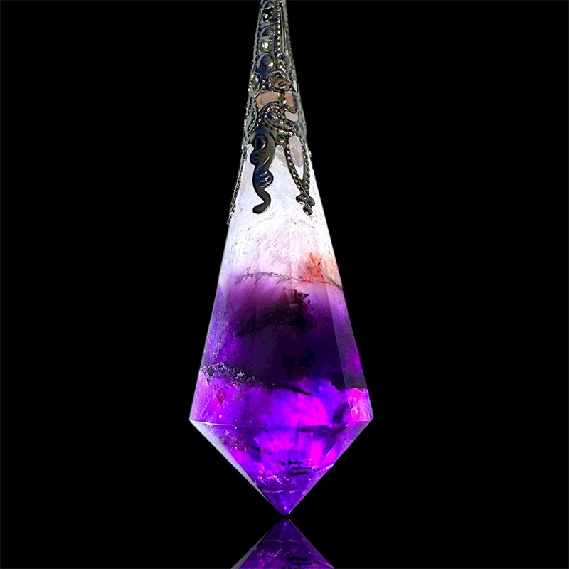 Deep Purple Aurora 23 Thick Pendulum Necklace with Purple, Red, and White Gradients, Aurora 23 Crystal Necklace - สร้อยคอ - คริสตัล สีม่วง