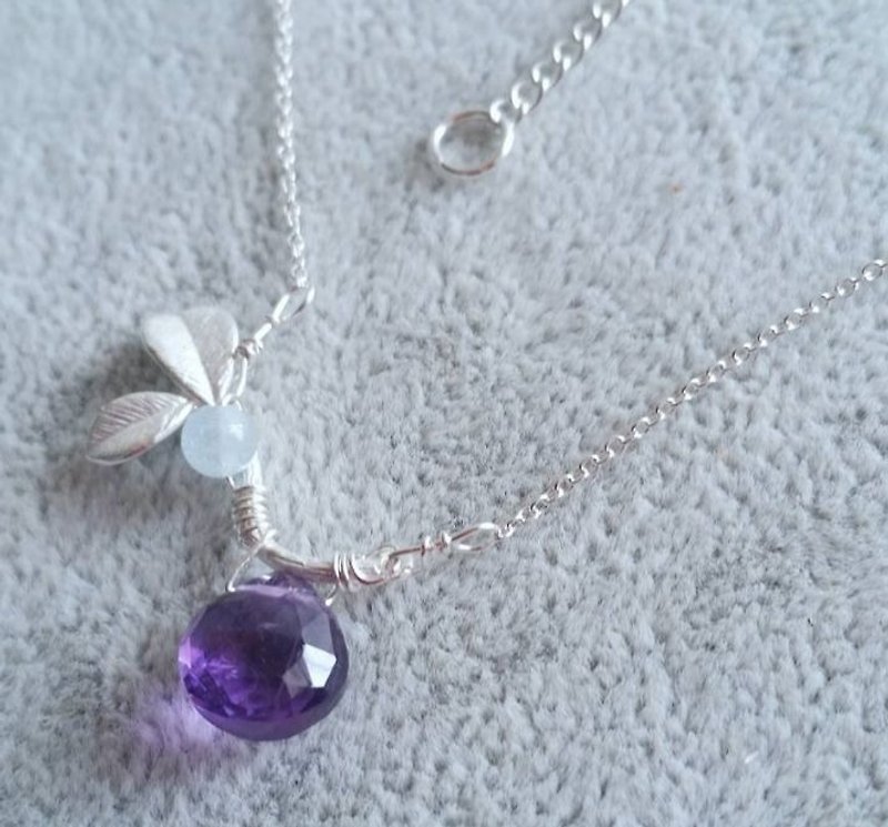 Cut amethyst Stone beads with Aquamarine Silver necklace clavicle Amethyst and aquamarine 925 silver necklace - สร้อยคอ - เครื่องเพชรพลอย สีม่วง