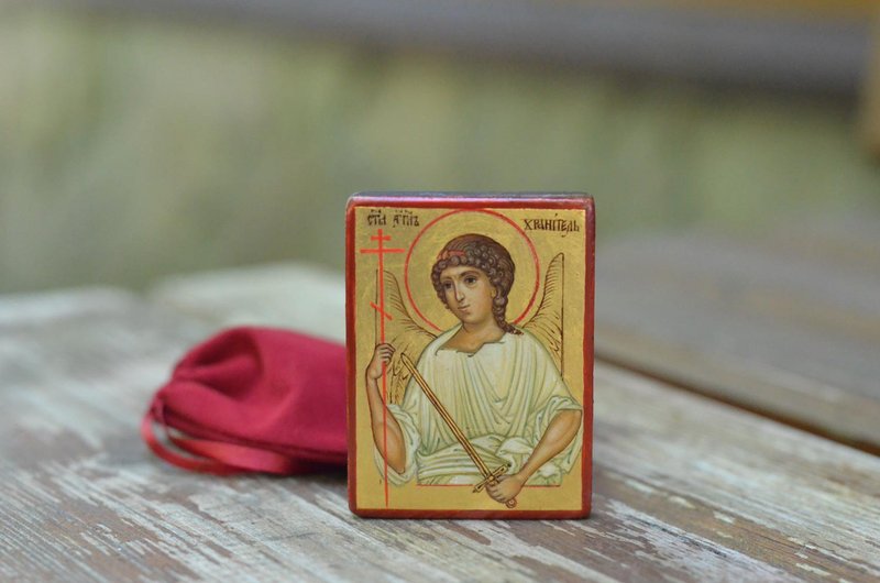 hand painted orthodox , wood icon of the Guardian Angel miniature religious art - 其他 - 木頭 白色