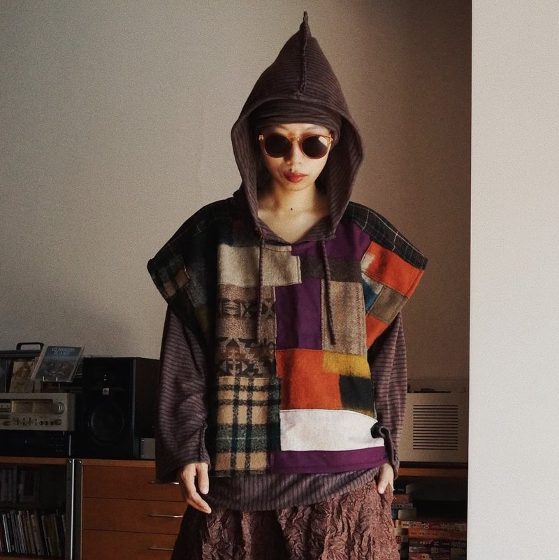 粗裁邊拼布羊毛 冬季保暖馬甲 手工限量製作 中性款 - 女大衣/外套 - 羊毛 多色