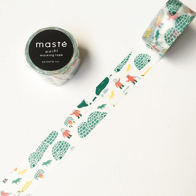 maste Xmas 和紙膠帶【雪地冰屋 (MST-MKT170-D)】 - 紙膠帶 - 紙 綠色