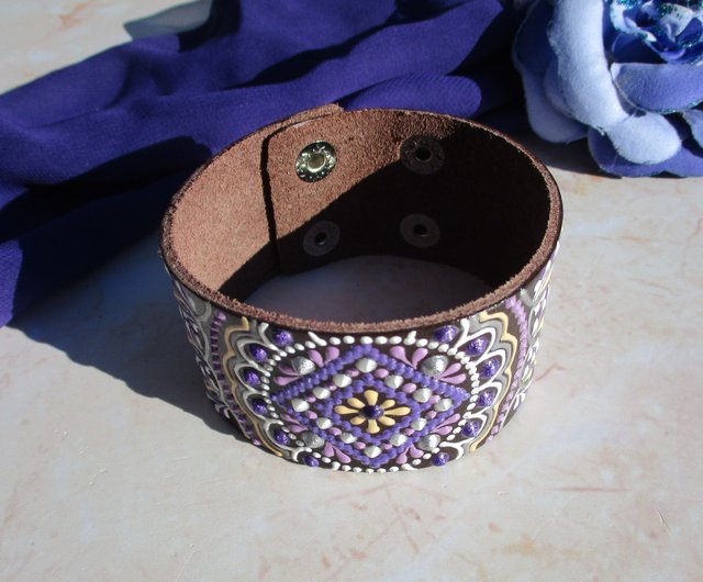 Womens leather cuff bracelet, Painted leather bracelet, Leather arm bands -  Shop DecorPoint Bracelets - Pinkoi