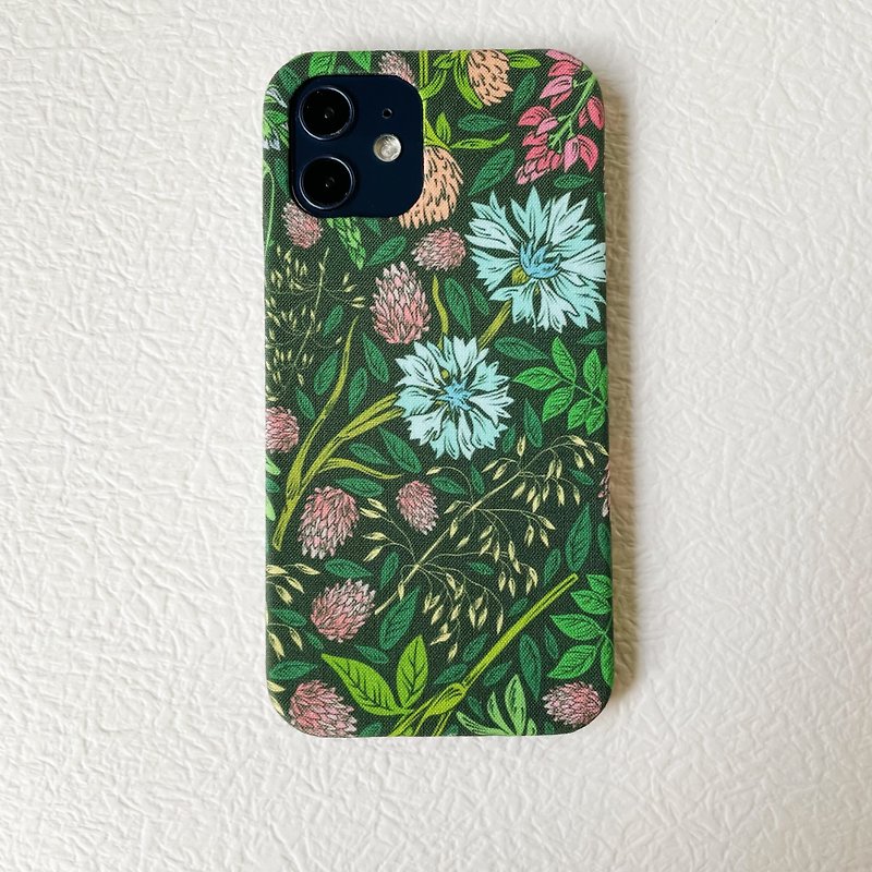 ガーデン グリーン リーフブルータンポポ柄 布 手作り布 iPhoneケース カスタマイズ可能
