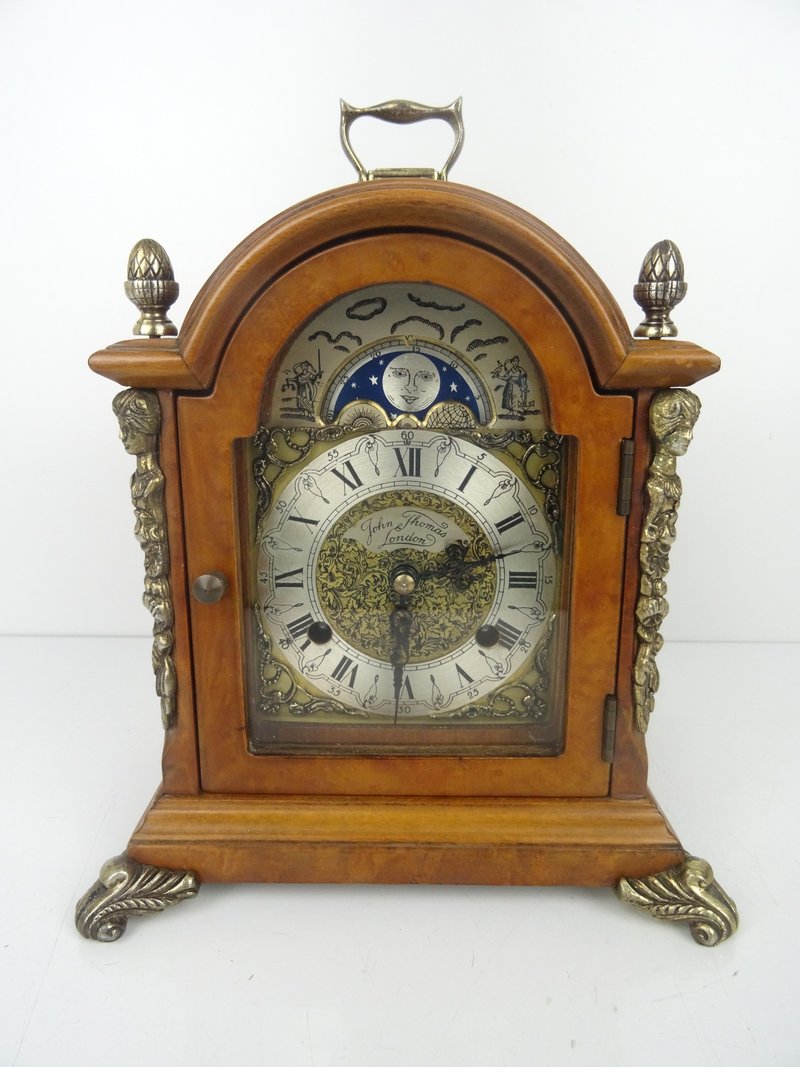 Vintage Dutch Warmink Mantle Table Clock – Antique Mid-Century Moon Phase - 時鐘/鬧鐘 - 木頭 咖啡色