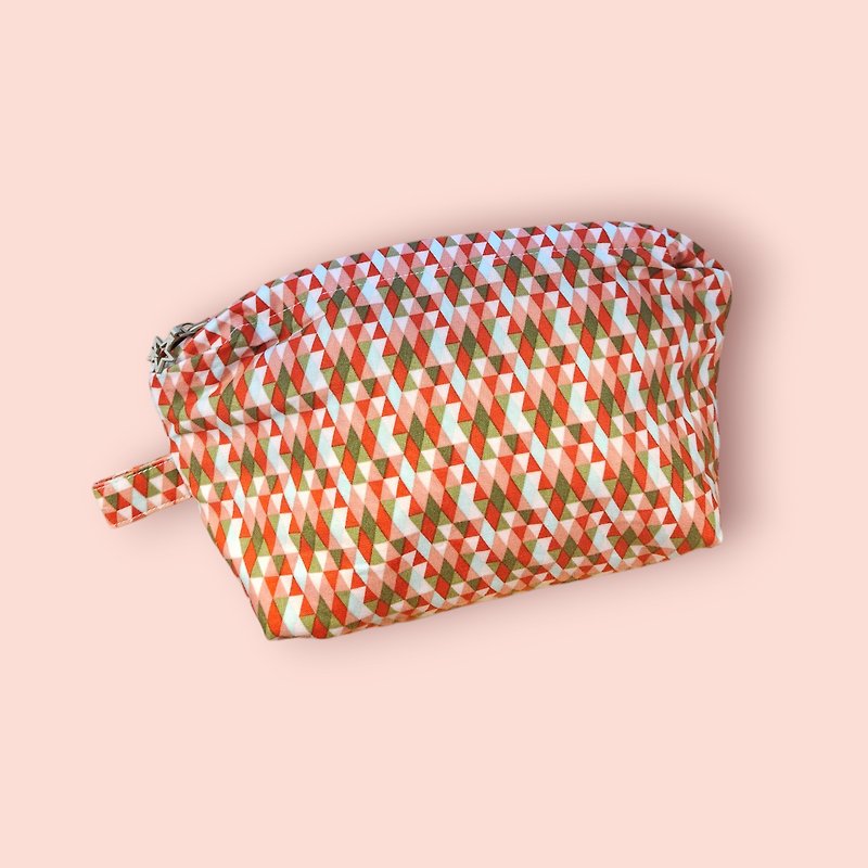 Rhombus Geometry Printing Large Cosmetic Bag - Toiletry Bags & Pouches - Cotton & Hemp Red