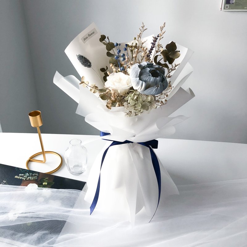 湛藍 永生花 乾燥花 花束 畢業花束 情人節花束 母親節花束 禮物 - 乾燥花/永生花 - 植物．花 
