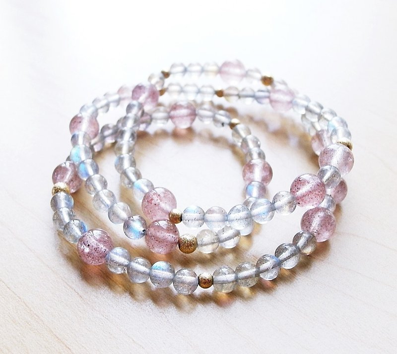 | Touch of moonlight | ice kind of labradorite seed strawberry ice crystals double circle three times Hydra Elastic Bracelet - Bracelets - Gemstone Gray