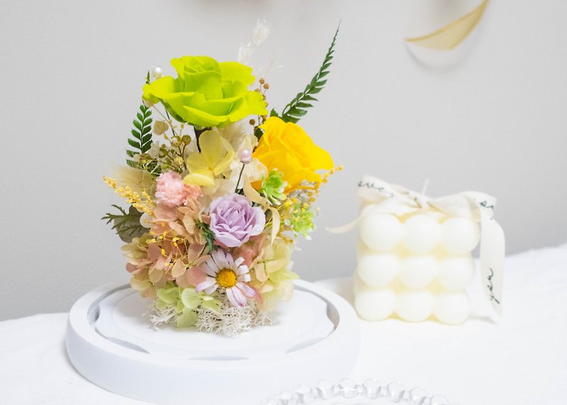 ホワイトエターナルフラワーカップのメインの花の色は変更可能です - ドライフラワー・ブーケ - 寄せ植え・花 グリーン