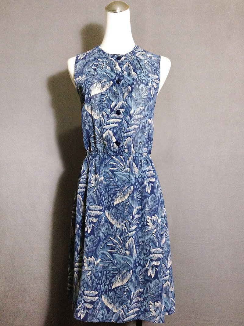 Ping-pong vintage [vintage dress / blue-leaved sleeveless vintage dress] abroad back VINTAGE - One Piece Dresses - Polyester Blue