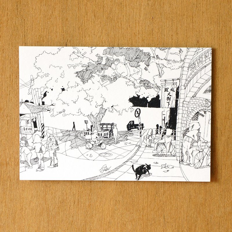 手描きはがき「台湾‧Shenkeng古い町並み」の「ワンカラー」シリーズ - カード・はがき - 紙 ブラック