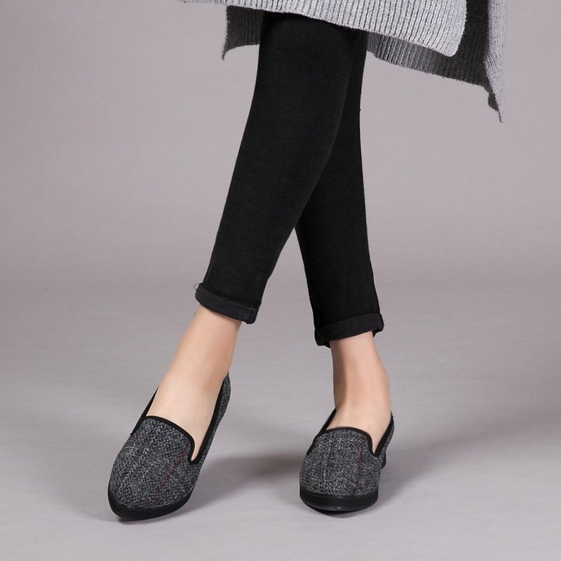 Zero yards - [Cambridge walk] Rees handmade wool waterproof Lok Fu shoes - calm gray check - รองเท้าอ็อกฟอร์ดผู้หญิง - ขนแกะ สีเทา