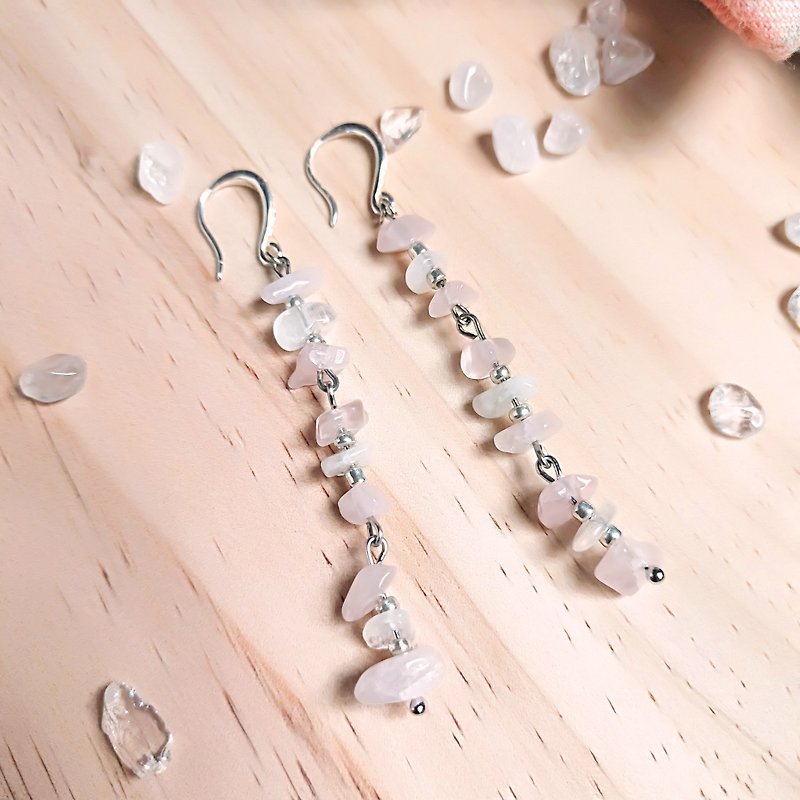 J011-Natural stone bead earrings (four colors) pink crystal + moonstone - Earrings & Clip-ons - Semi-Precious Stones Pink